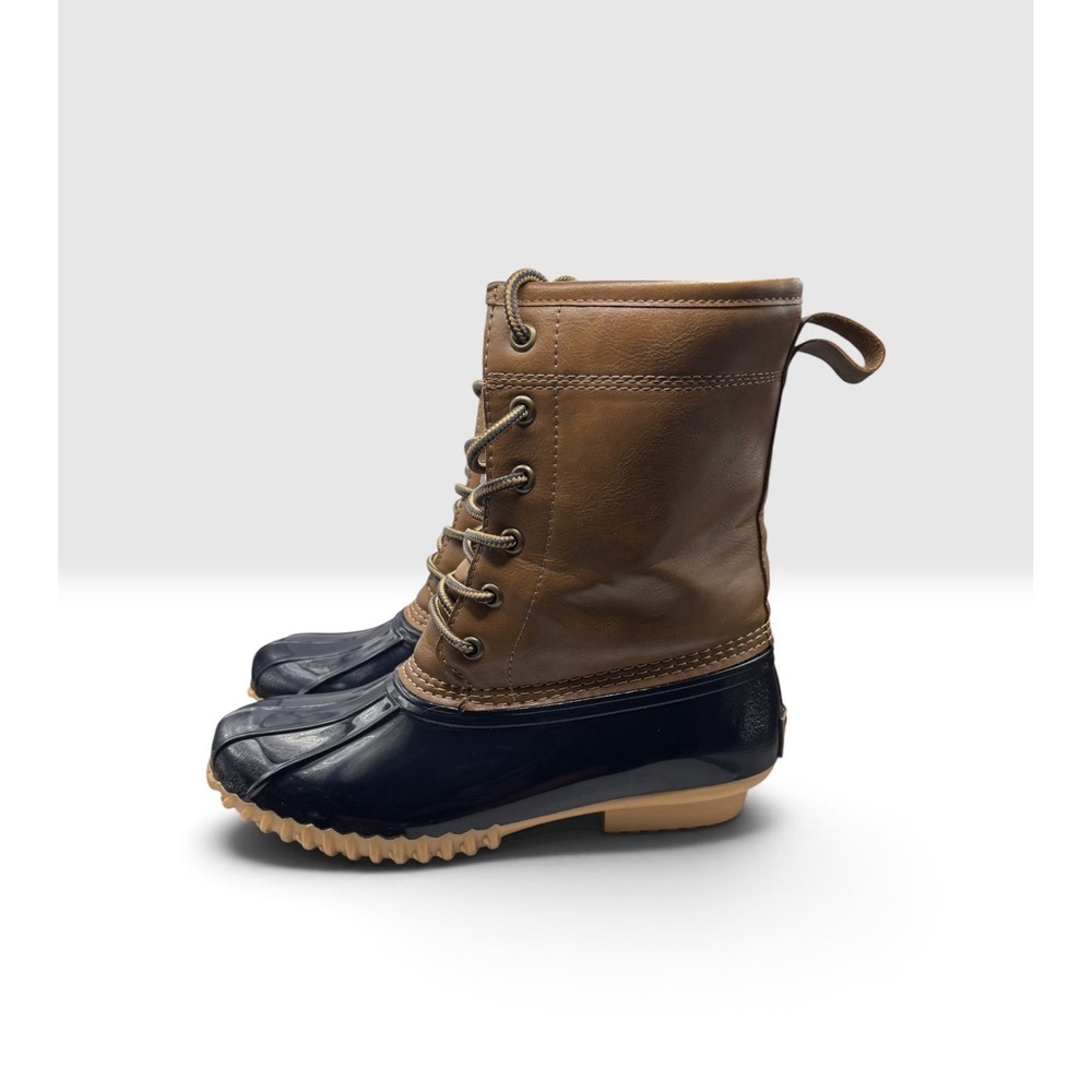 Sporto Women's Ariel Duck Boots Size 7.5 Navy/Tan Flannel Lined Waterproof -2153